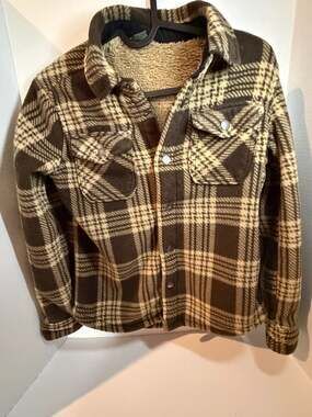 Eddie Bauer Boy's Sherpa Lined Plaid Shirt Jacket, Brown